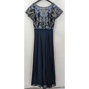 JS Collections Blue Gray Floral Lace Top Dress Size 2 Evening Prom Gown Wedding